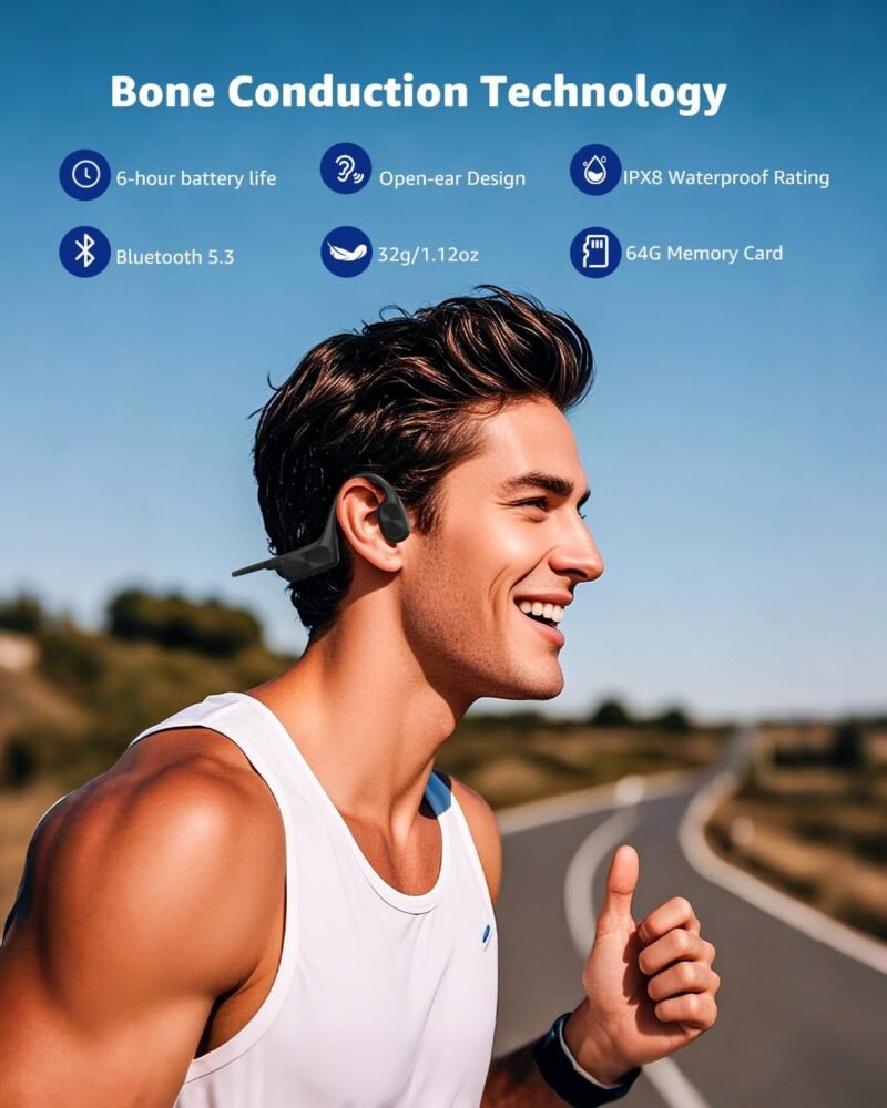 ANOUV Bone Conduction Headphone Wireless Headphone Built-in 64GB MP3