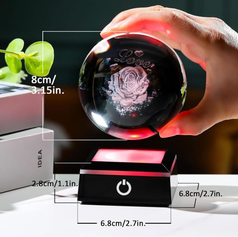 Enjinkail 3D Crystal Ball Rose Flowers Gifts for Women Home Decor Snow Globe