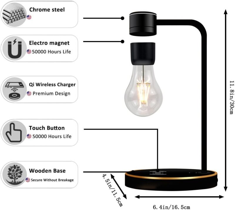 Magnetic Floating Light Bulb Lamp, Levitating LED Bulb Night Lights with Wireless Charger