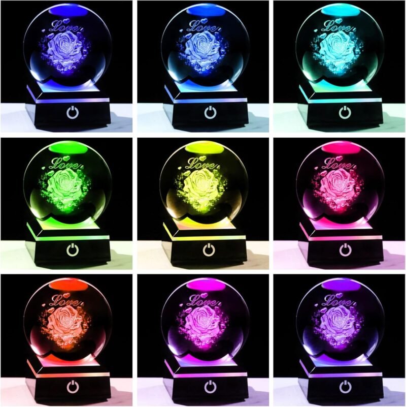 Enjinkail 3D Crystal Ball Rose Flowers Gifts for Women Home Decor Snow Globe