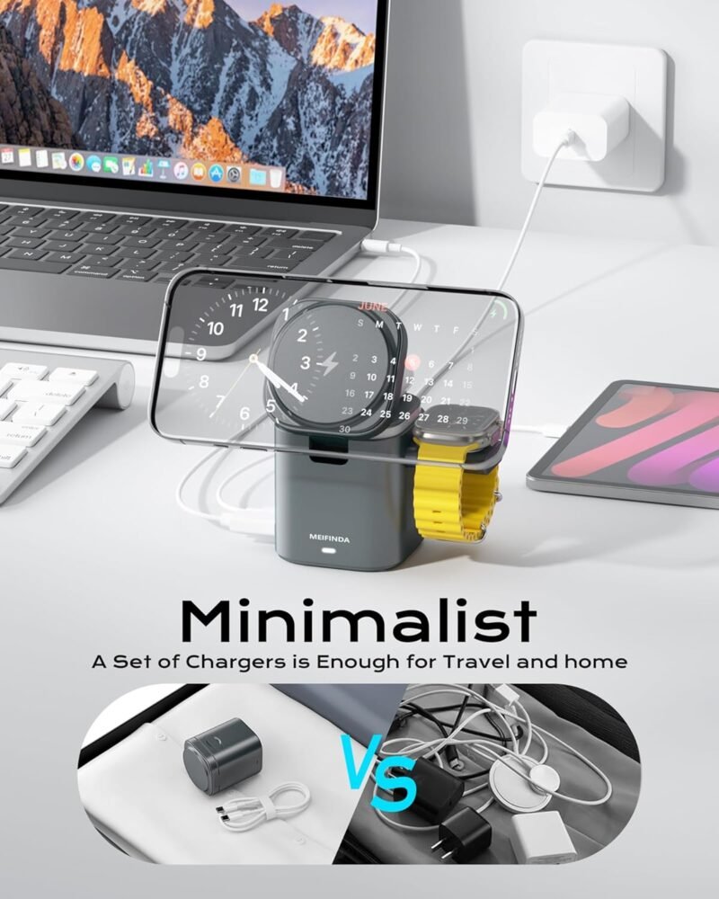3 in 1 Magnetic Wireless Charging Station for iPhone, Portable MagSafe Wireless Charger Stand