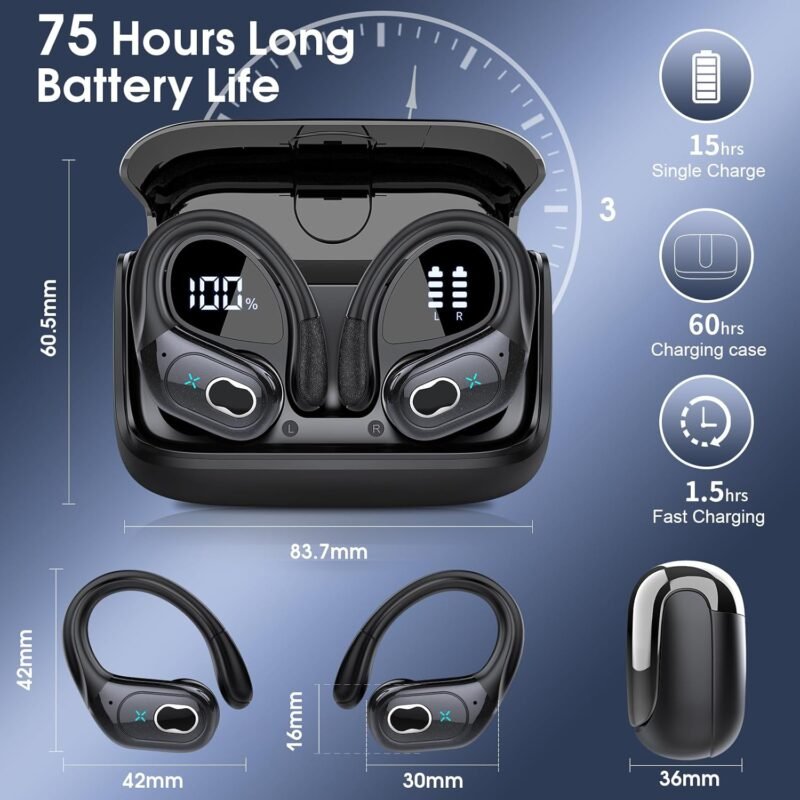 Wireless Earbuds 75hrs Bluetooth 5.4 Headphone Sport, 2025