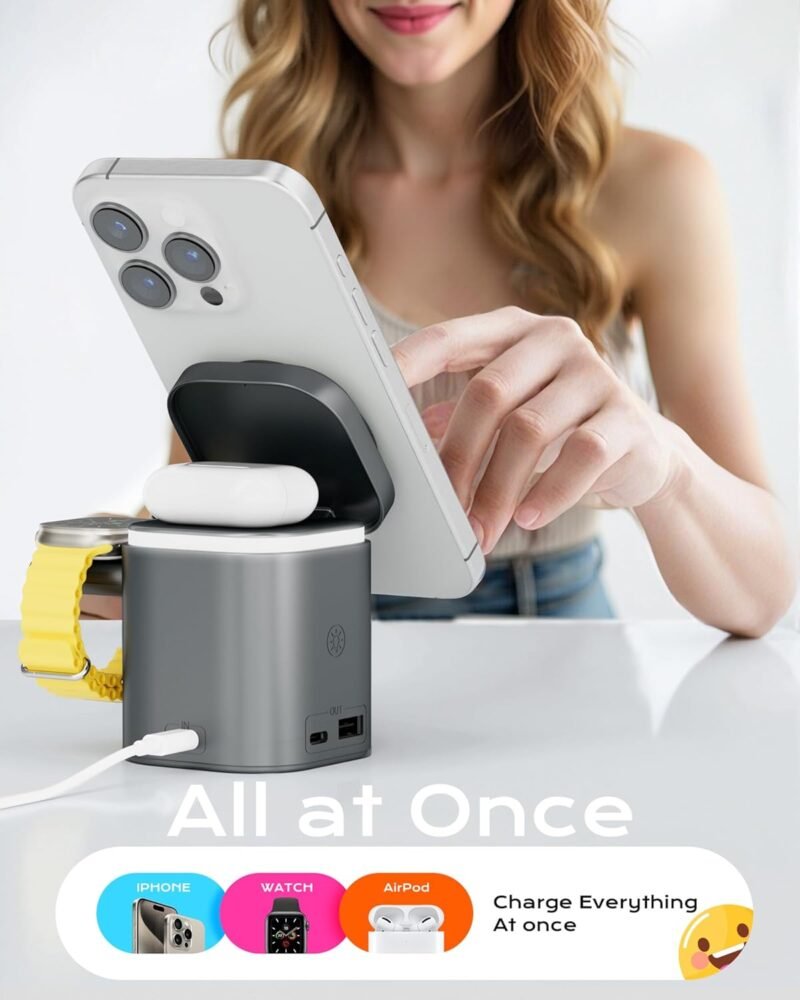 3 in 1 Magnetic Wireless Charging Station for iPhone, Portable MagSafe Wireless Charger Stand