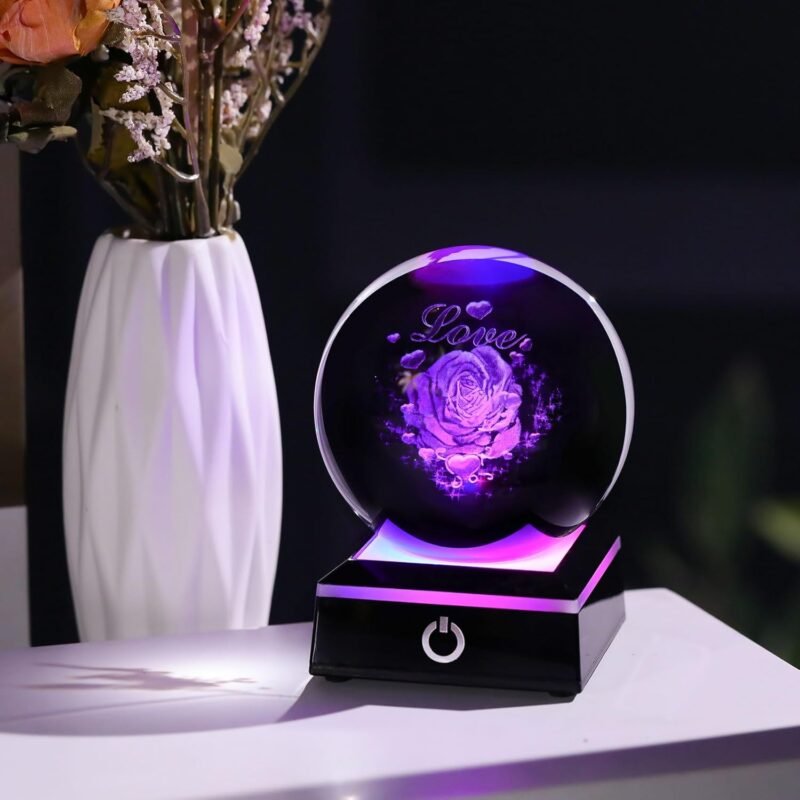 Enjinkail 3D Crystal Ball Rose Flowers Gifts for Women Home Decor Snow Globe