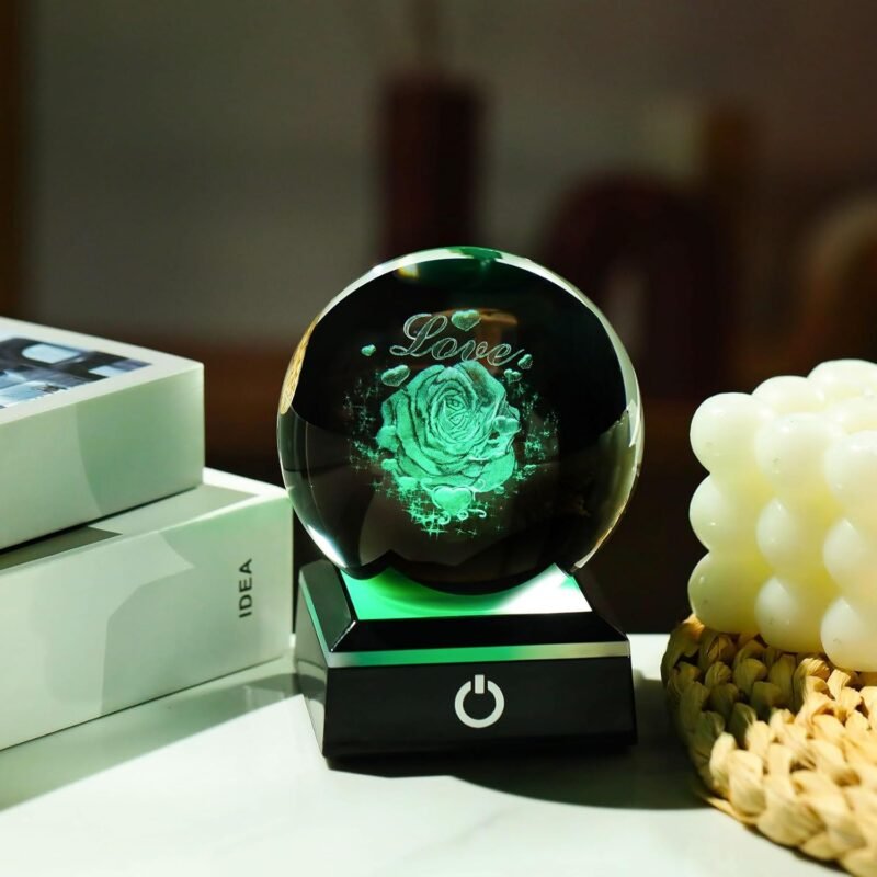 Enjinkail 3D Crystal Ball Rose Flowers Gifts for Women Home Decor Snow Globe