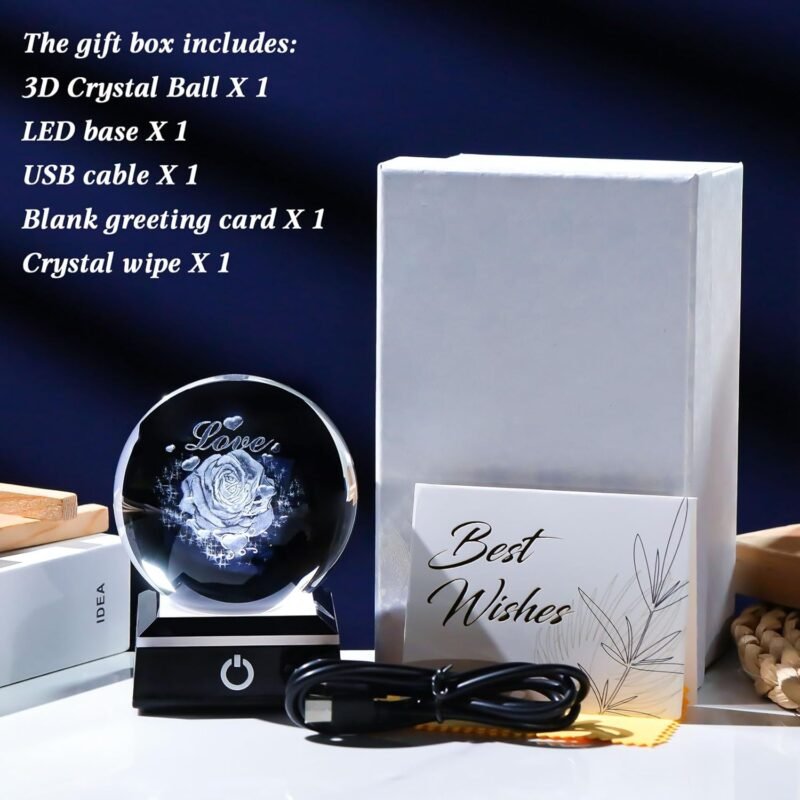 Enjinkail 3D Crystal Ball Rose Flowers Gifts for Women Home Decor Snow Globe