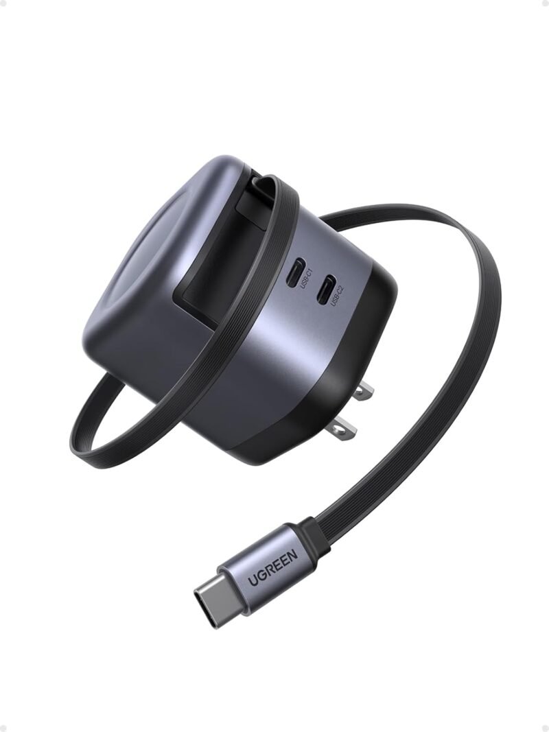 UGREEN Nexode 45W 3 in 1 Compact GaN Charger, Retractable USB C Fast Wall Charger with Foldable Plug,