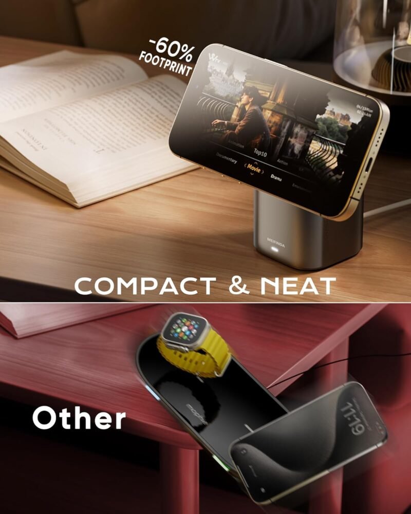 3 in 1 Magnetic Wireless Charging Station for iPhone, Portable MagSafe Wireless Charger Stand