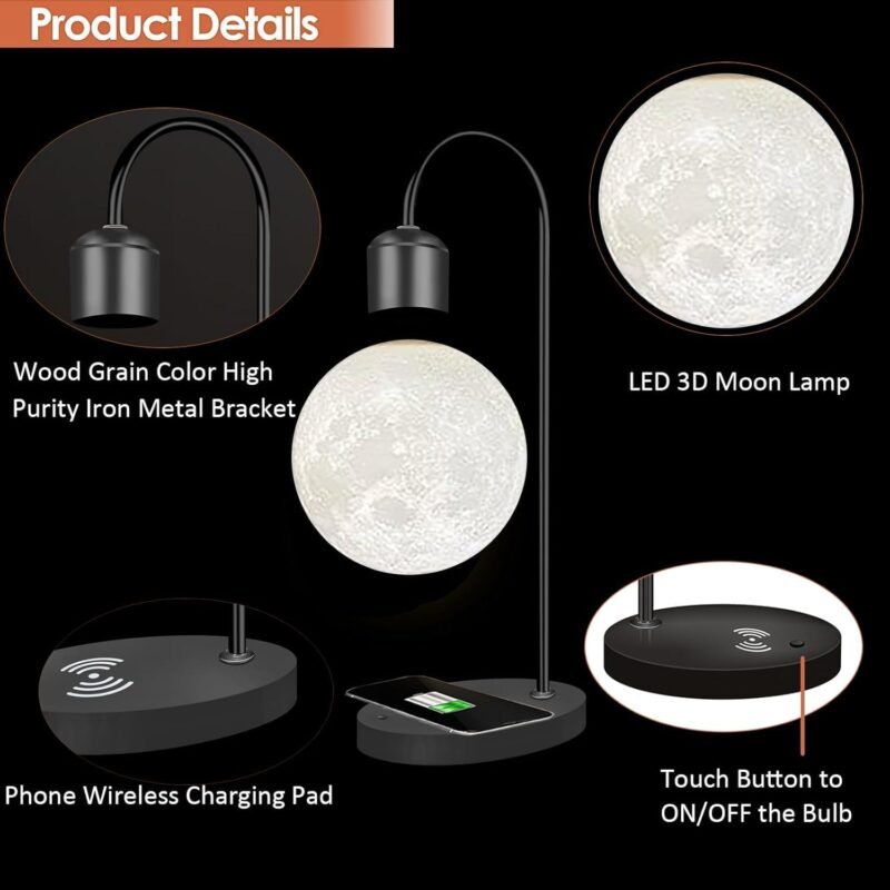 Magnetic Levitating Moon Lamp with Phone Wireless Charging Pad (Single Light)