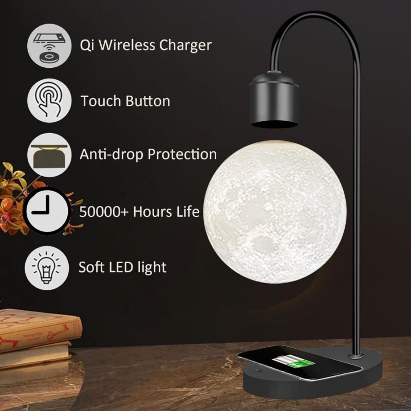 Magnetic Levitating Moon Lamp with Phone Wireless Charging Pad (Single Light)